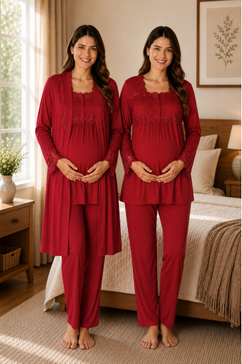 Effortt 2401V Vişne Lohusa Pijama Takım Sabahlık